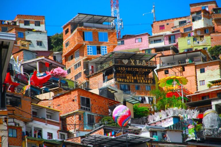 Colourful hillside houses and murals in Comuna 13, Medellín