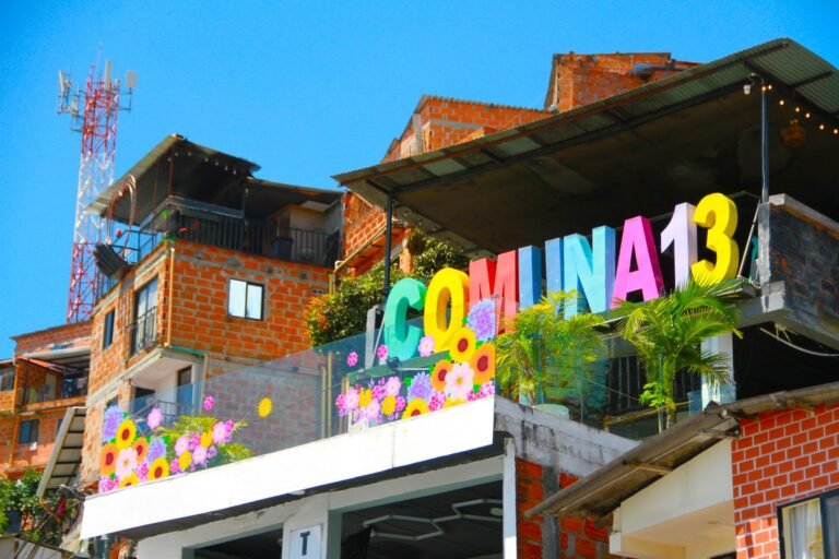 Colourful graffiti murals in Comuna 13, Medellín