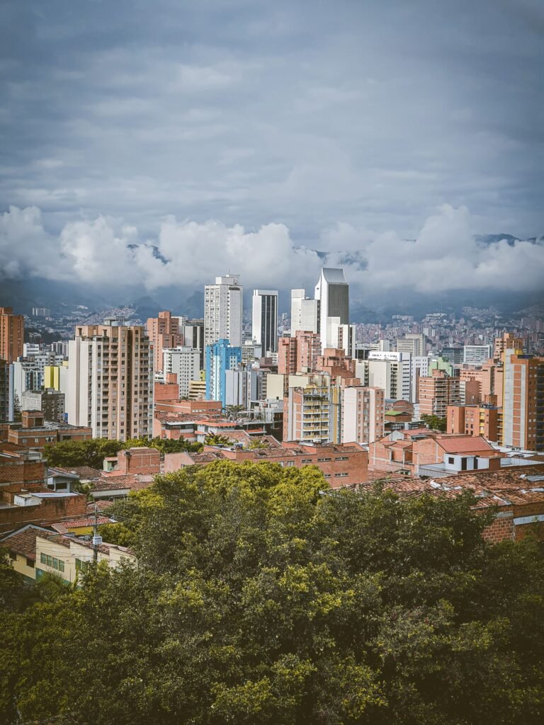 Downtown Medellín skyline with the Coltejer building