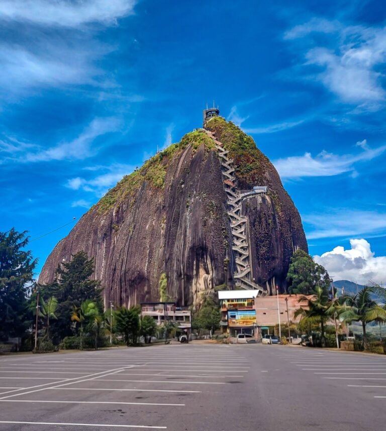 La Piedra del Peñol monolith near Guatapé under a blue sky